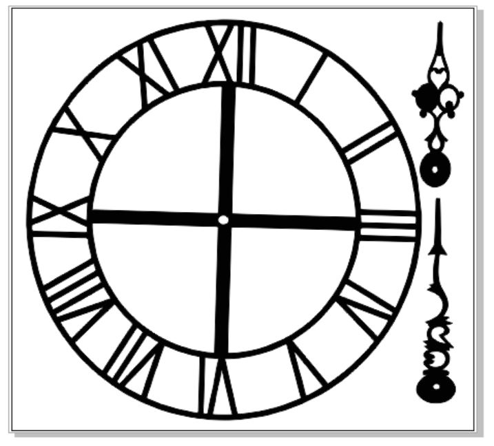 Clock face and hands 150 x 150 mm  vintage